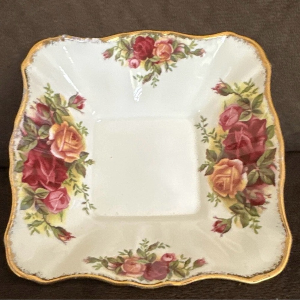Royal Albert Floral Square Dish with Gold Accents